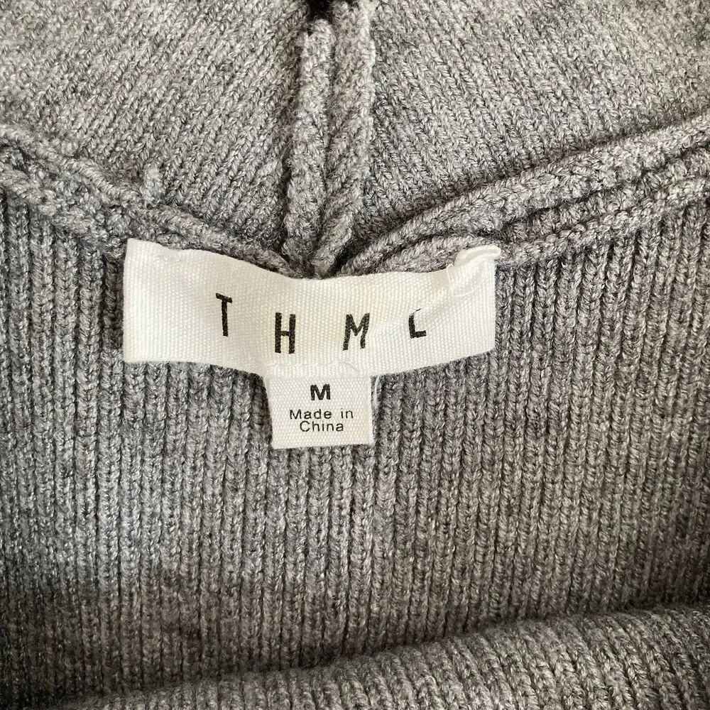 THML Anthropologie Ruffle Detail Off Shoulder Sweater Gray Size Medium Cute - Picture 8 of 8